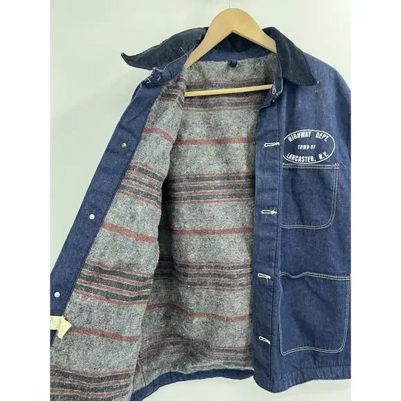 Vintage 60s Wrangler Blue Bell Denim Chore Work Coat Size 44 Highway Dept USA - Picture 3 of 8